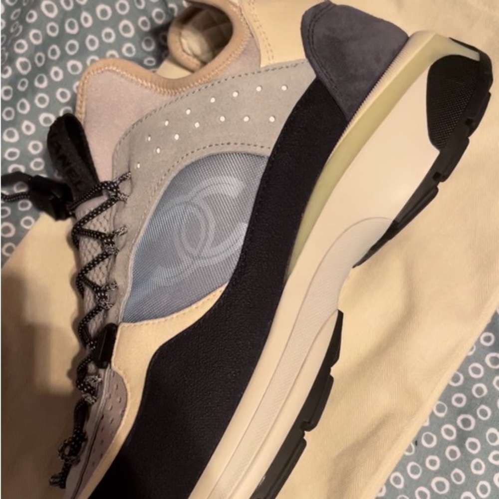 Chanel Suede Calfskin Quilted Fabric CC Sneakers - Size 10
